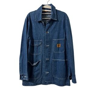 VTG Big Ben Wrangler Denim Chore Jacket Sz 42‎ Blue Workwear Button Up Unlined